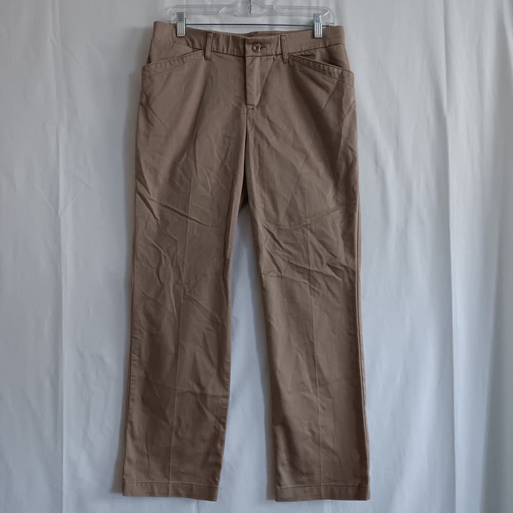 Lee Pants Womens 8 Short Tan Straight Leg Mid Rise Flex Motion Khakis